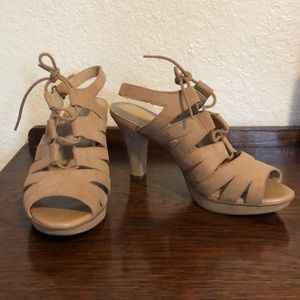 Nude naturalizer lace up suade heels. Size 9.